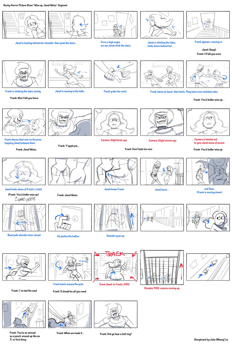 Boards I Did This Semester (thread 2/3) 

Rocky Horror Picture Show!!! But redoing a scene. I posted my character designs a month ago :0 