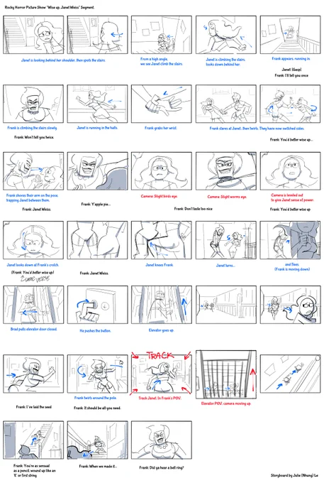 Boards I Did This Semester (thread 2/3) 

Rocky Horror Picture Show!!! But redoing a scene. I posted my character designs a month ago :0 