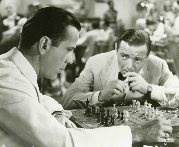 Bogie brought his love of chess to Hollywood. He often played between takes - during World War II, Bogart played correspondence games with GIs - and even onscreen in Casablanca.  #HumphreyBogart  #chess