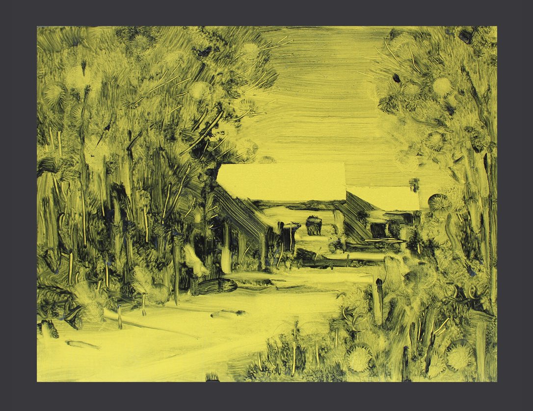 RobertDunt's tweet photo. Wonderful #painting by #grahamcrowley now in the @arttop10 “Lockdown Interviews” Exhibition which you can see at https://t.co/VGc6dIrxRe - “Yellow Sheds”, 23x18cm, oil on board. https://t.co/Nrn8IYRHWa