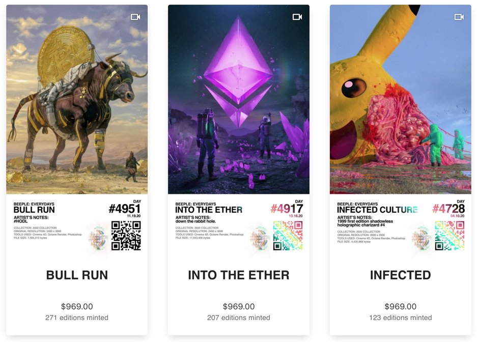 The genius behind the  @beeple drop explained,$600k from open editions, (5 mins to buy)21 Auctions of 1/1's, (currently top bid is $6.6k, they'll prob all go for $15k+ min - 20 hours left).Why did this break records?1/ Thread 