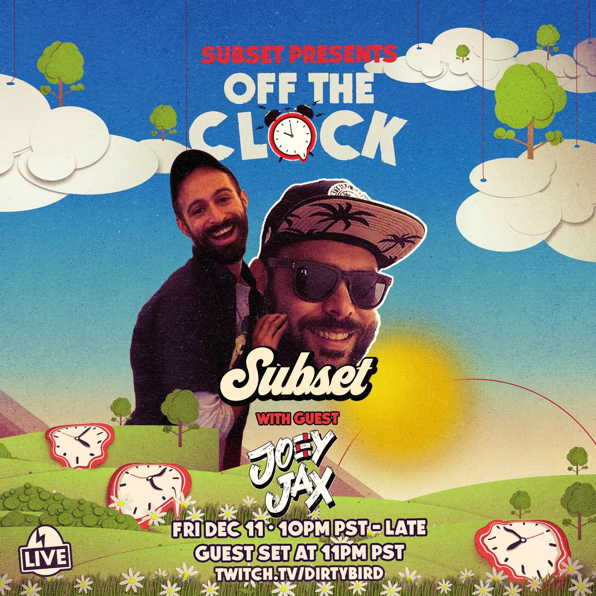 The one, the only @itsjoeyjax is going to be @subsetgetsit’s special guest for Off The Clock tonight ⏱ The ultimate twitch party, see you there at 10pm pt on dirtybirdlive.tv