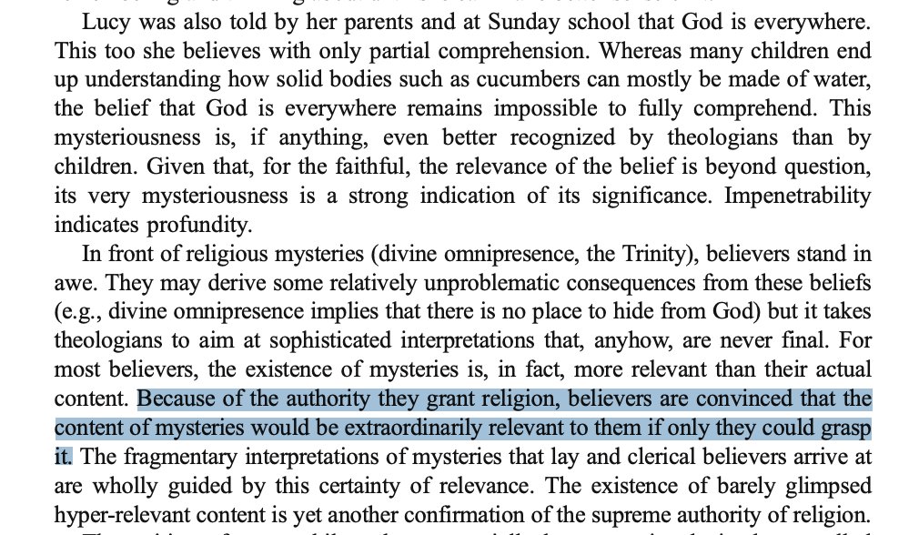 Religions take advantage of this.The very obscurity of scripture, the fact that it eludes clear understanding, is what allows it to feel transcendentally meaningful.This is true of stories more generally. Dave Snowden argues that narrative derives its power from "liminality."
