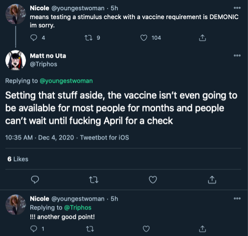 E.g. here. I don't have any personal animus against either person, nor do I mean to "dunk" on them. But it's striking that the first tweet (correctly) recognizes that if this kind of bribery is necessary to overcome mass skepticism about the vaccine (pronounced among nurses, as