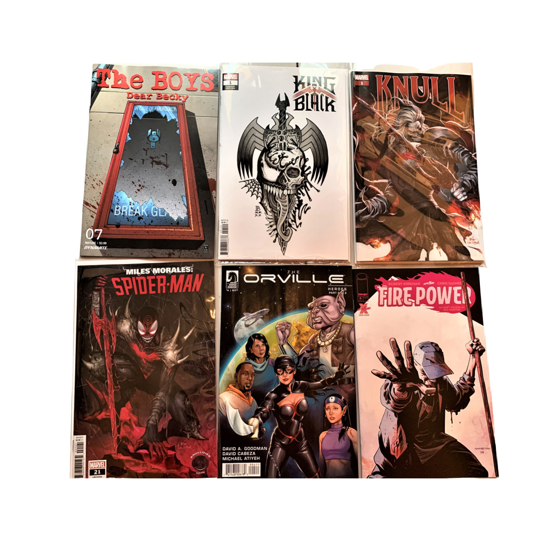 DarthShep's tweet photo. My weekly pull from @thirdeyecomics. @DynamiteComics @Marvel @ImageComics @DarkHorseComics #theboysdearbecky #kingblack #knull #milesmorales #orville #firepower #thirdeyecomics #Dynamitecomics #marvelcomics #imagecomics #darkhorsecomics #sheptalk #weeklypull https://t.co/lw9KJ8qleb