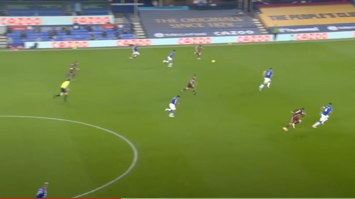 They are already in behind Everton's fullback. They go on to almost score.