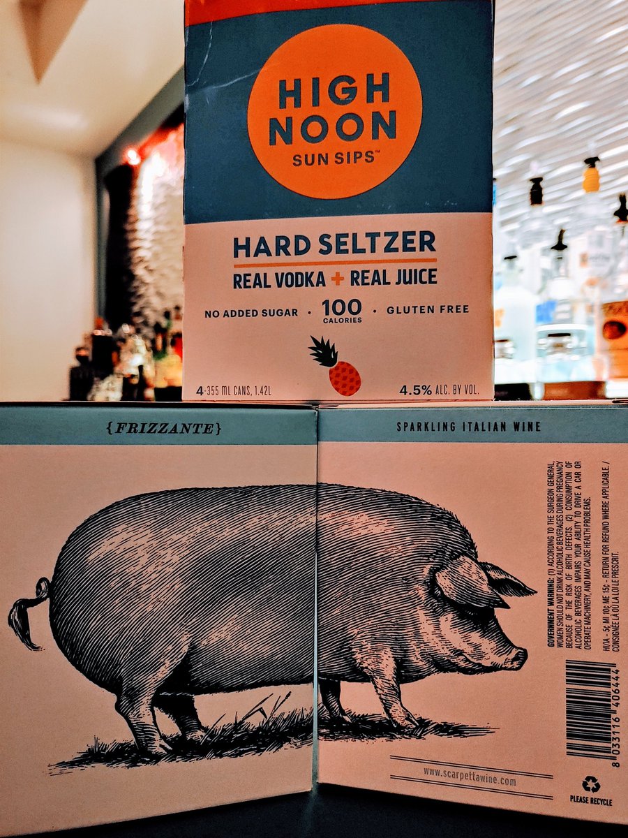 Cans of sparkling white wine and pineapple vodka hard seltzer available for cash and carry. $12 for 4 cans. Thurs-Sun from 5-10pm.
