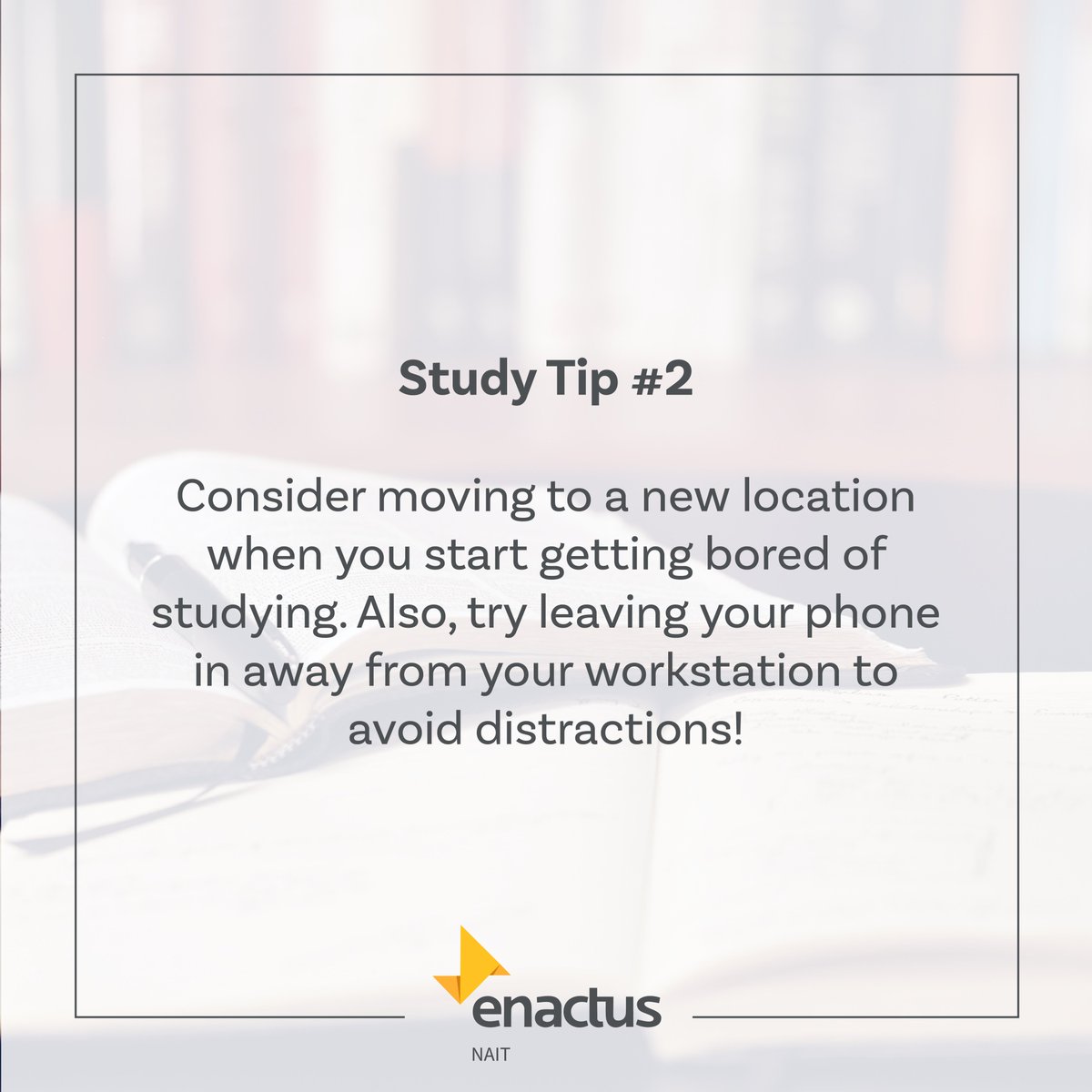 enactusnait's tweet photo. Finals season is here! Stay focused using this week's study tip. ✏️📚 For more tips, check out our instagram! https://t.co/5DcF2PIFRW https://t.co/XdIKw2Qr6H