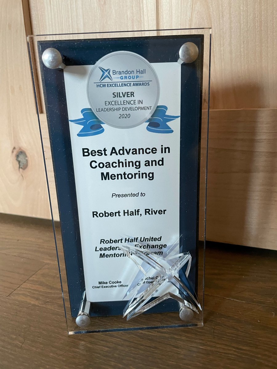 RiverLearning's tweet image. We received our @BrandonHallGrp #ExcellenceAward in the mail! 🏆 This represents the hard work &amp;amp; amazing success we achieved on the #mentoring program w/ our partners at @roberthalf. We can't wait to add this to our other awards at the office.