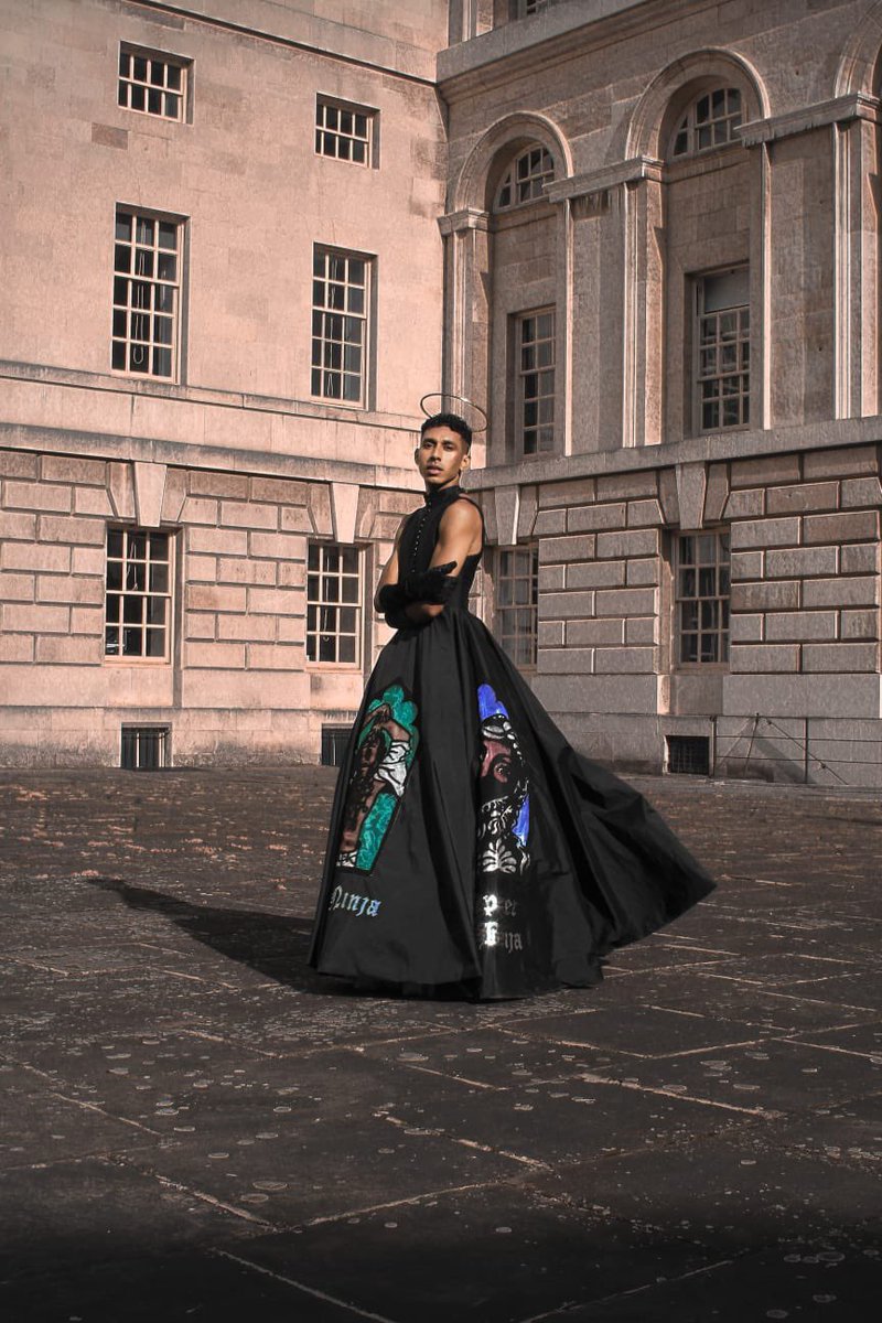 rafeuddin_'s tweet photo. My brother launched his portfolio today and it features images of this gown he made for the ballroom scene in 2019. 

Sewn into the garment are iconic LGBTQ+ figures: Willi Ninja, Pepper La Beija, Octavia St Laurent and Dorian Corey. Stunning, overwhelming, I mean words cannot. https://t.co/oPnr6RYWOA