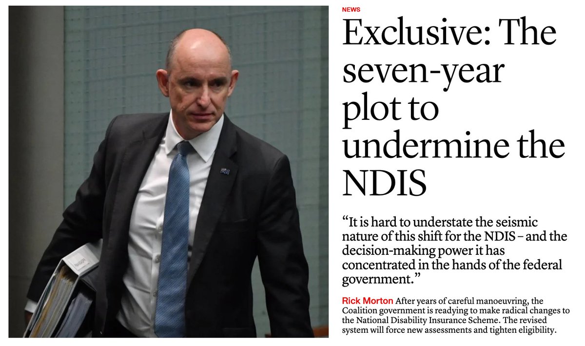 Story of the Coalition's mandated independent assessments and ban on NDIS support both of which could only be done after years of political chess and ransom with states. Big picture I didn't fully understand until I sat down to look at the pieces closely.  https://www.thesaturdaypaper.com.au/news/politics/2020/12/05/exclusive-the-seven-year-plot-undermine-the-ndis/160708680010805