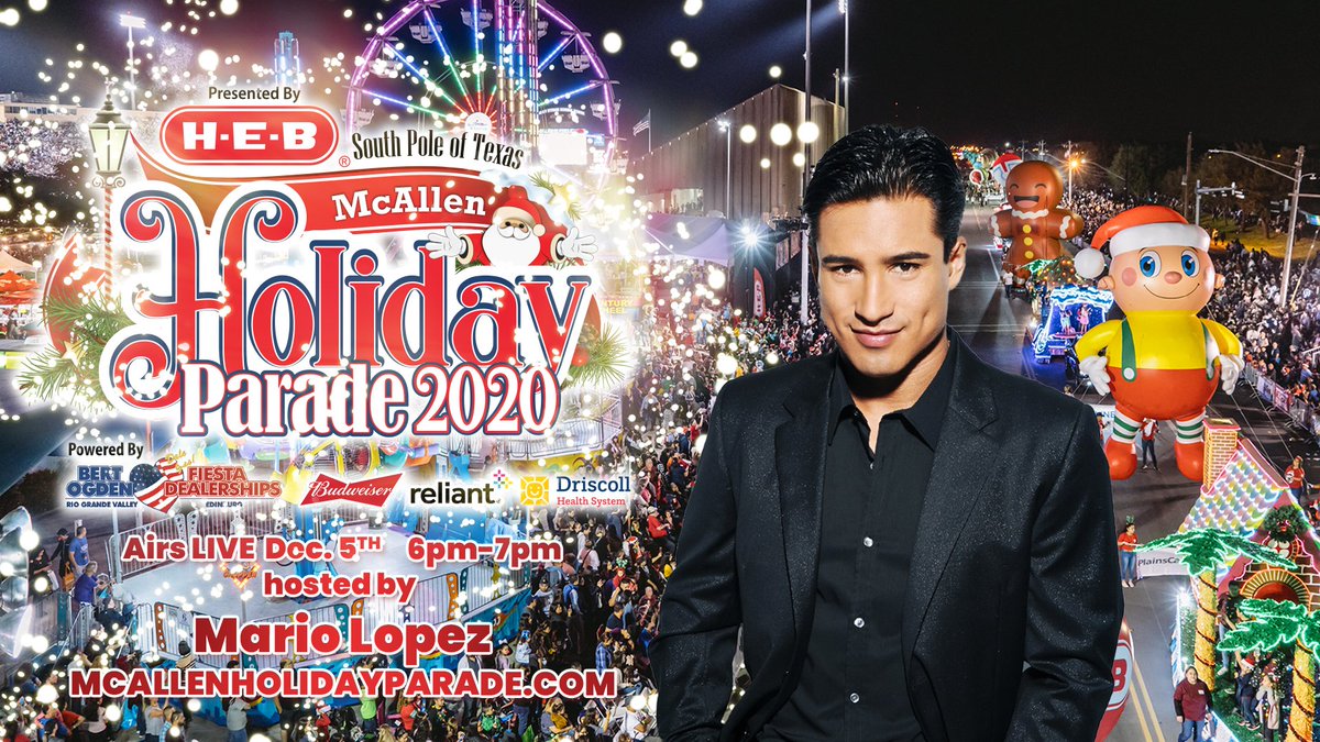 We're just 1 DAY AWAY till Mario Lopez, Julián Gil, and Lorena Abreu bring the McAllen Holiday Parade presented by H-E-B home exclusively via TV broadcast & livestream 📺 this Saturday, Dec.5 at 6pm!🎅🏽🌟#southpoleoftexas #mcallenholidayparade