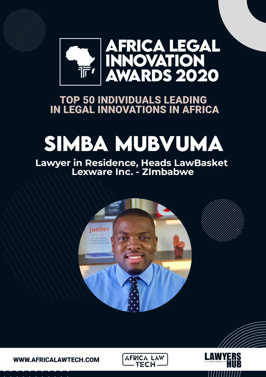 TOP 50 IN LEGAL INNOVATION IN AFRICA Simba Mubvuma  @MubvumaSimba -  @LawBasket #AfricaLawTech