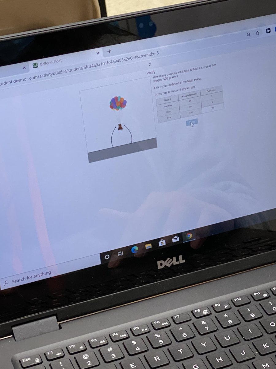 ITS_SQUAD_'s tweet photo. BTW 6th graders were SO engaged in applying their understanding of ratios to predict and determine how many balloons were required to lift everyday objects on Desmos! #BTWBest #KISDBest #techytwittertakeover @iluvlulucy @math_coach13 #Obrienhasnotwitter https://t.co/LBUJThcNlK