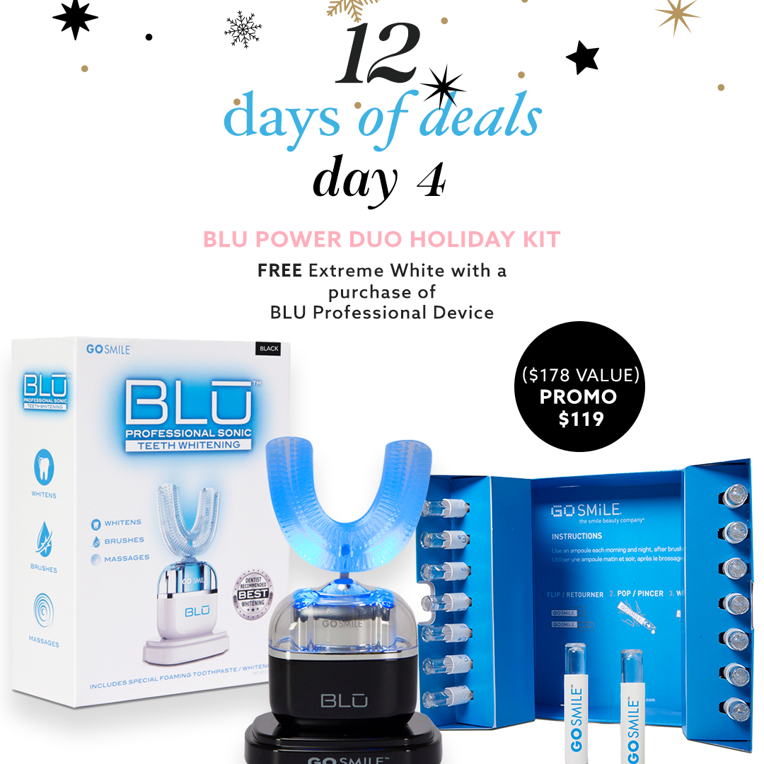 GoSmile's tweet image. Day 4 - Enjoy a FREE Extreme White kit with a purchase of BLU Professional Device! The ultimate power duo for a bright holiday smile.😁✨ #ChristmasCountDown
#ChristmasPresents
#ChristmasTradition
#ChristmasTree
#Decorating
#Christmas2020
#teeth
#teethwhitening 
#whiteteeth 
#