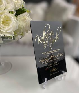 CherryTreeCards's tweet photo. We are delighted to introduce our new range of acrylic based invitations, beginning with 'Black Magic' - A5 size with gold foil on 3mm black acrylic.

More details at our Etsy shop
https://t.co/0zUKLZmQgu https://t.co/PBaljQhIas