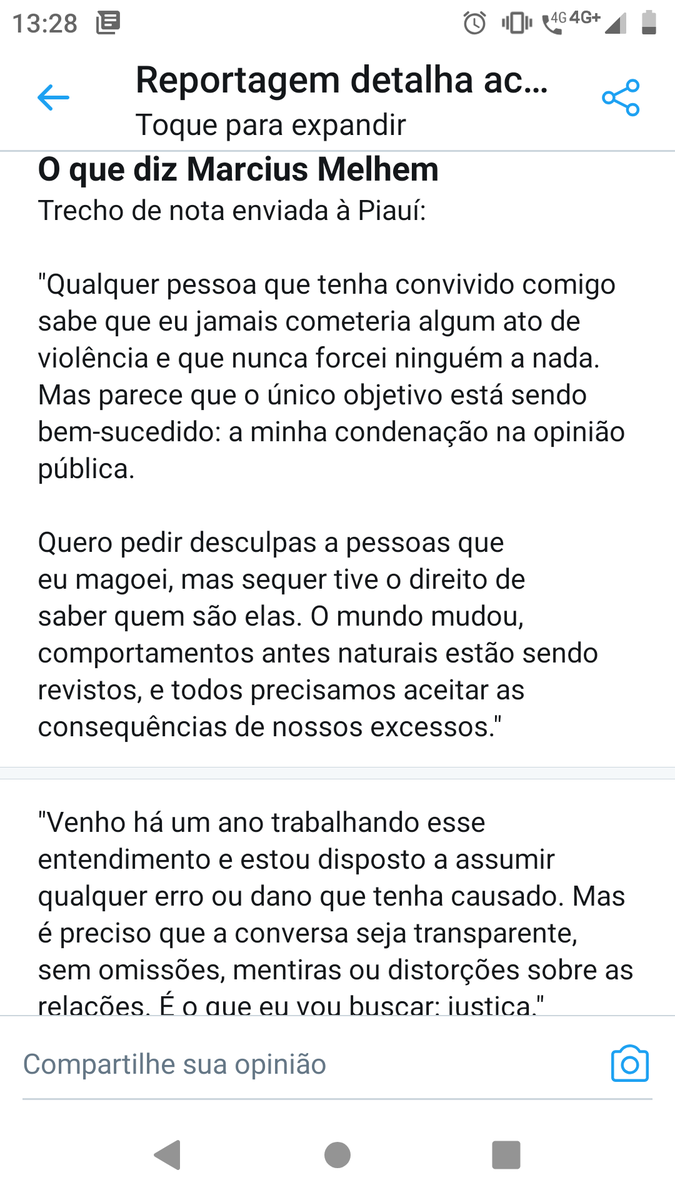 "o mundo mudou e comportamento antes naturais estão sendo revistos...venho há 1 ano trabalhando esse entendimento" #MarciusMelhem 
Tomar no cu viu