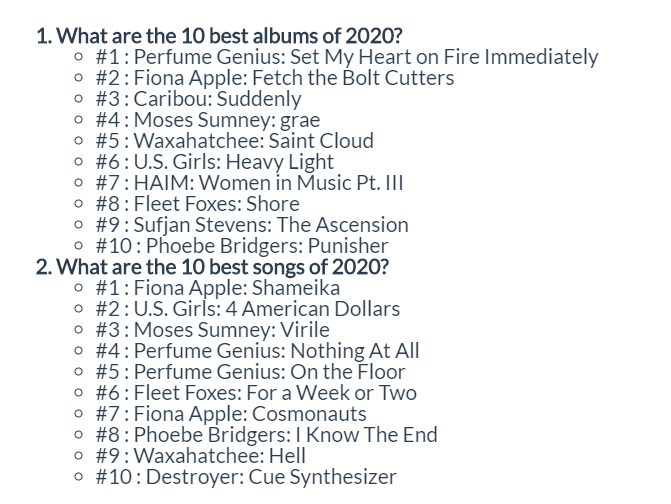 A bunch of albums that I liked this year. (For the Pitchfork Readers Poll).
