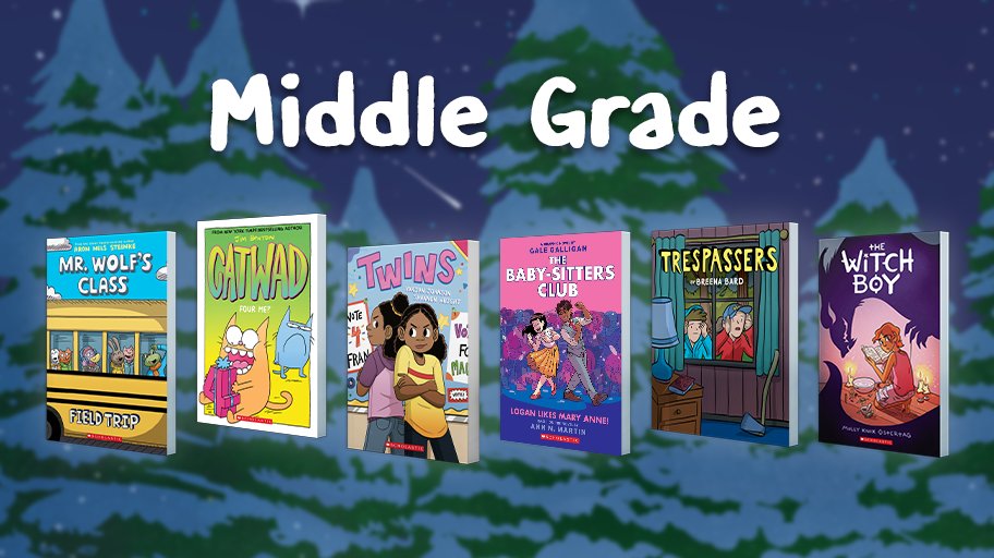 Have a middle grader? Introduce them to one of these reads!Mr. Wolf's Class by  @mrwolfcomics CatWad by  @JimBenton Twins by  @varianjohnson &  @shannondrewthis Logan Likes Mary Anne by  @robochai Trespassers by  @EaselAintEasy The Witch Boy by  @MollyOstertag