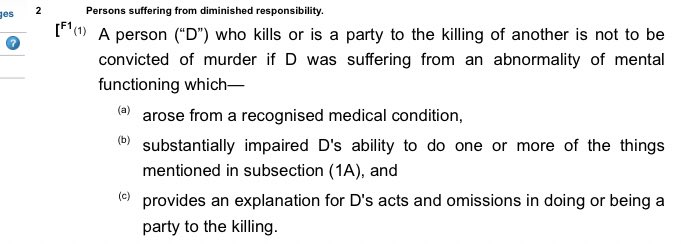 The next question is whether that “abnormality” had certain features, namely:- arose from a recognised medical condition- provides an explanation for the defendant’s acts- substantially impaired the defendant’s ability to do one or more of the things in subsection 1A.