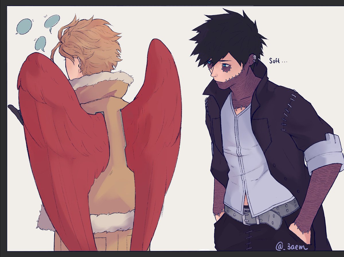 Dabi trying to be sly and play with Hawks' wings when the man is turne...