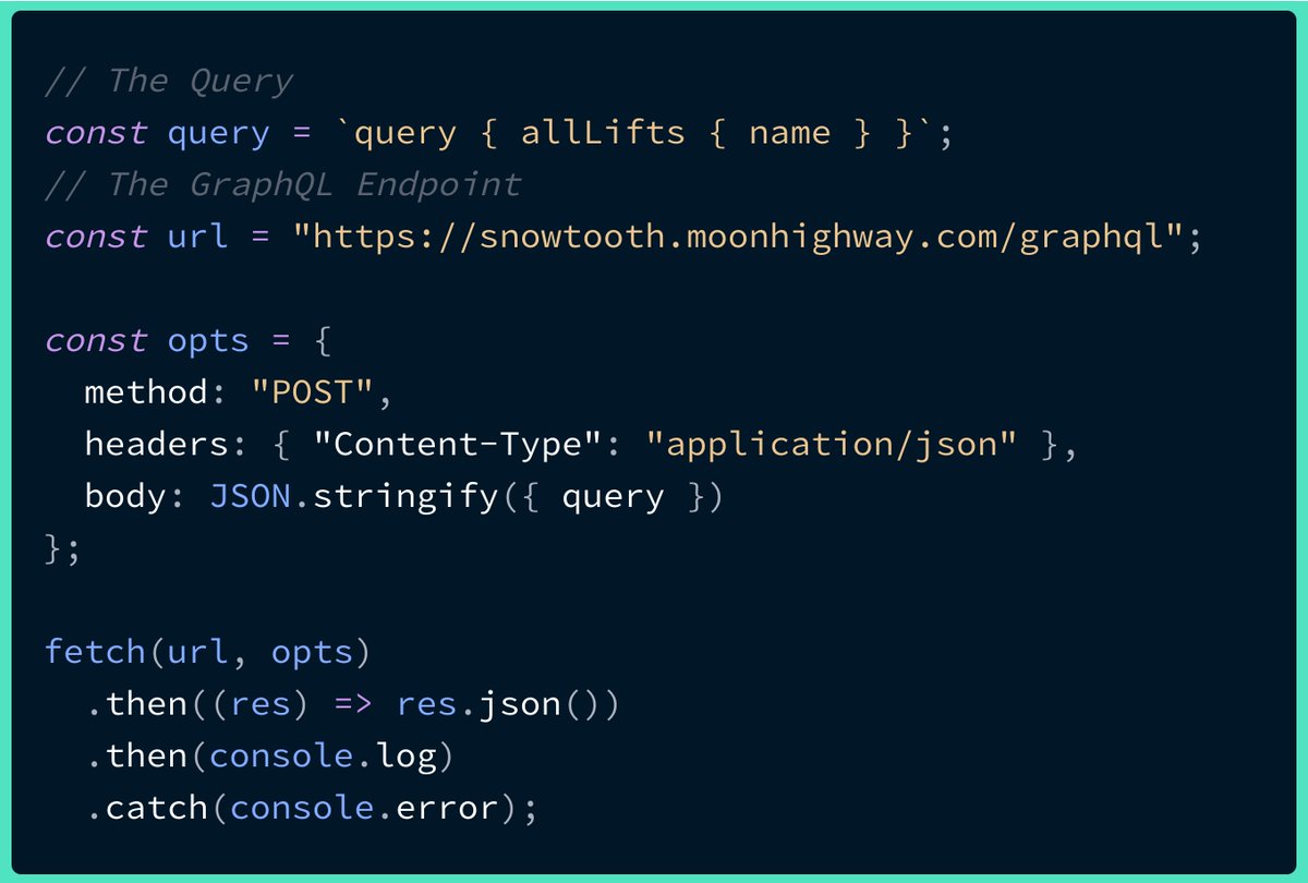 eveporcello's tweet image. It&apos;s fetch Friday! 🎉

Want to get some data from a GraphQL API but you don&apos;t want to configure a GraphQL client? Send a fetch request!

👩🏻‍💻 Try it out: codesandbox.io/s/little-dawn-…
📰 See the gist: gist.github.com/eveporcello/84…
🏕️ Learn more about GraphQL: graphqlworkshop.com