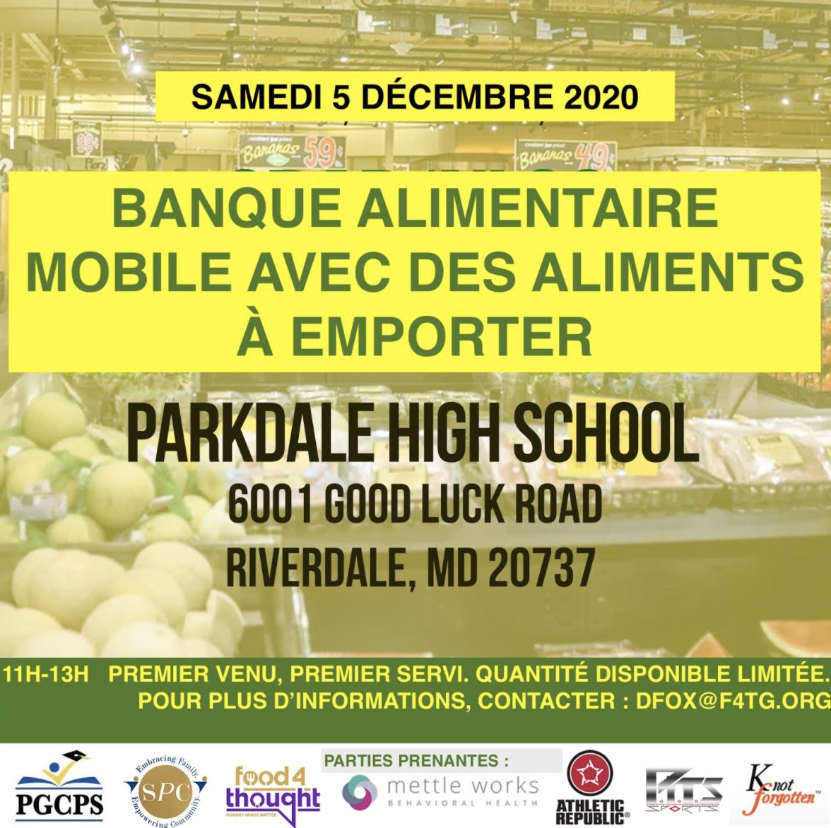 PGCPSPartners's tweet image. (Please RT) #PGCPSPartner #Food4Thought is hosting a #GrabAndGo to provide #Relief this Saturday, December 5 from 11a.m.- 1p.m. @ParkdaleHighMD
located at 6001 Good Luck Rd, Riverdale, MD 20737. Join us tomorrow, while supplies last. @pgcps