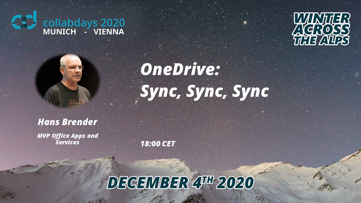 Mr. OneDrive @hansbrender will give us his insights into OneDrive Sync. Join him at 18:00h CET - Note: Session will be in German
#CollabdaysMUCVIE @collabdaysmuc @collabdaysvie #microsoft
