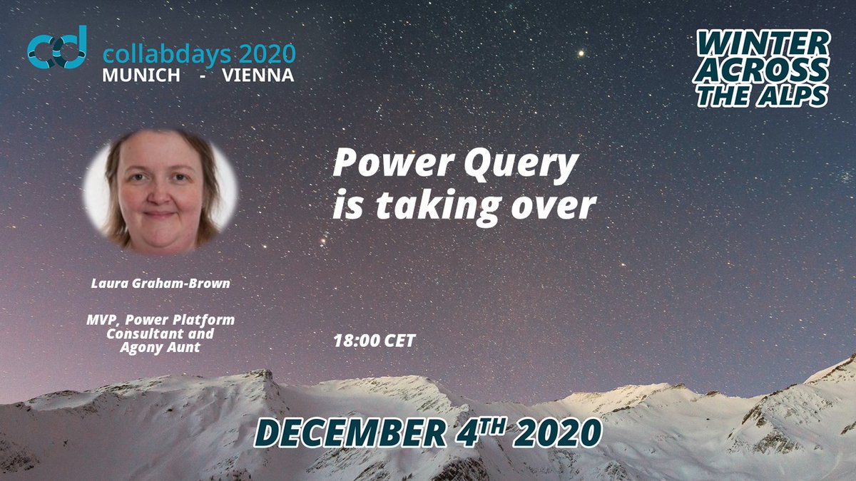 Oh oh oh, it's magic, that Power Query it is! Join <a href="/Laura_GB/">Laura GB - She/Her - #CommunityRocks 💛💙</a> at 18:00h to get a dose of the magic of this ever-popular tool for data analysts. 
#CollabdaysMUCVIE @collabdaysmuc @collabdaysvie #microsoft (PS: will her demos break the cloud? again? ;) )