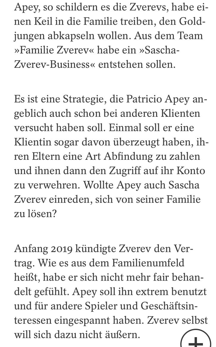 TimBoeseler's tweet photo. Im großen @derspiegel-Stück über @AlexZverev gibts zwei spannende Punkte: Der Prozess mit Ex-Manager Patricio #Apey beginnt Montag in London. Zitat von #Zverev-Senior: „Ich habe das Gefühl, dass mein Sohn betrogen wurde.# (1/2) https://t.co/eS8XJAO4Dj