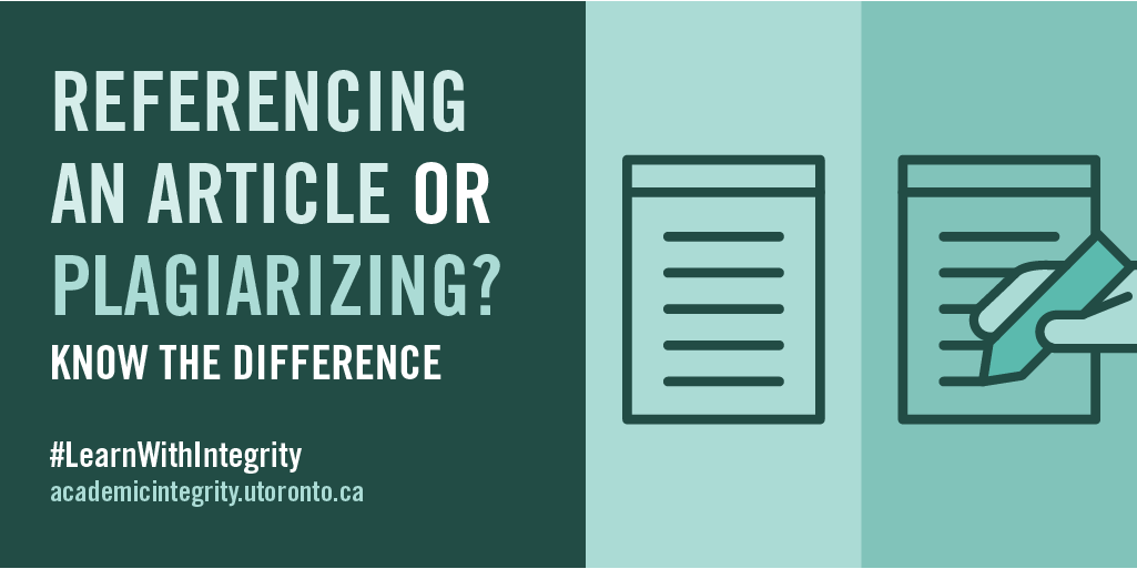 eceuoft's tweet photo. Referencing articles is essential for great writing. Just remember to integrate your own great ideas, and to properly cite ideas of others. Make sure you know the difference. Visit https://t.co/2n6vM69W8o for more information. #LearnWithIntegrity #UofT https://t.co/RYw7r1fdG4