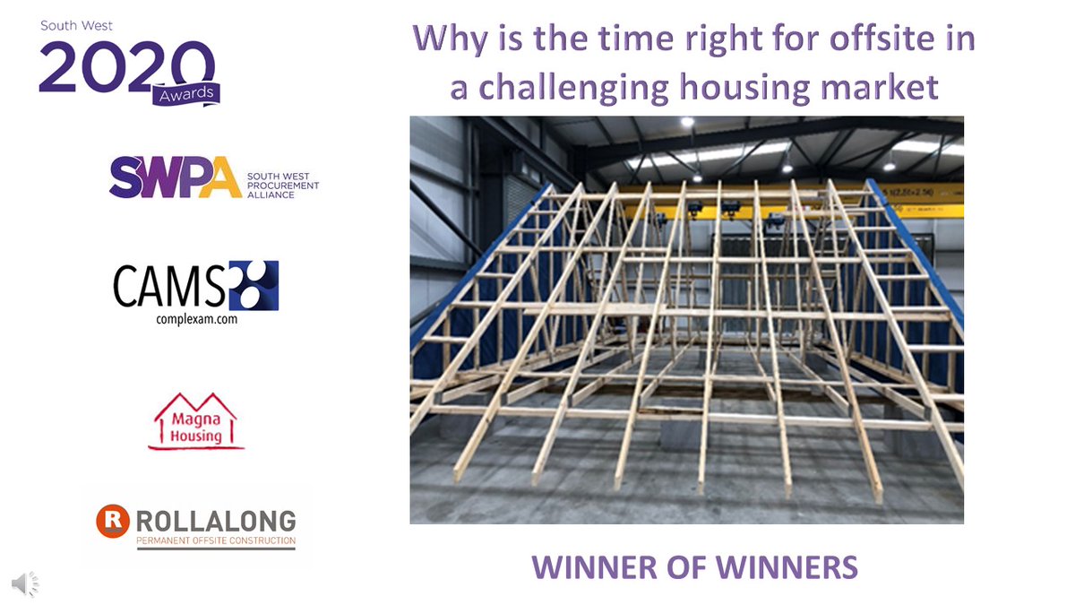 cesouthwest's tweet photo. The CESW Winner of Winners 2020 goes to 'Why is the time right for offsite in a challenging housing market' 

Congratulations @SWPAProcure Magna Housing  @MagnaHousing   Rollalong Ltd @Rollalong_Ltd SWPA, Complex Asset Management Solutions Ltd

#ceswawards2020 https://t.co/I2bb3z1mRE