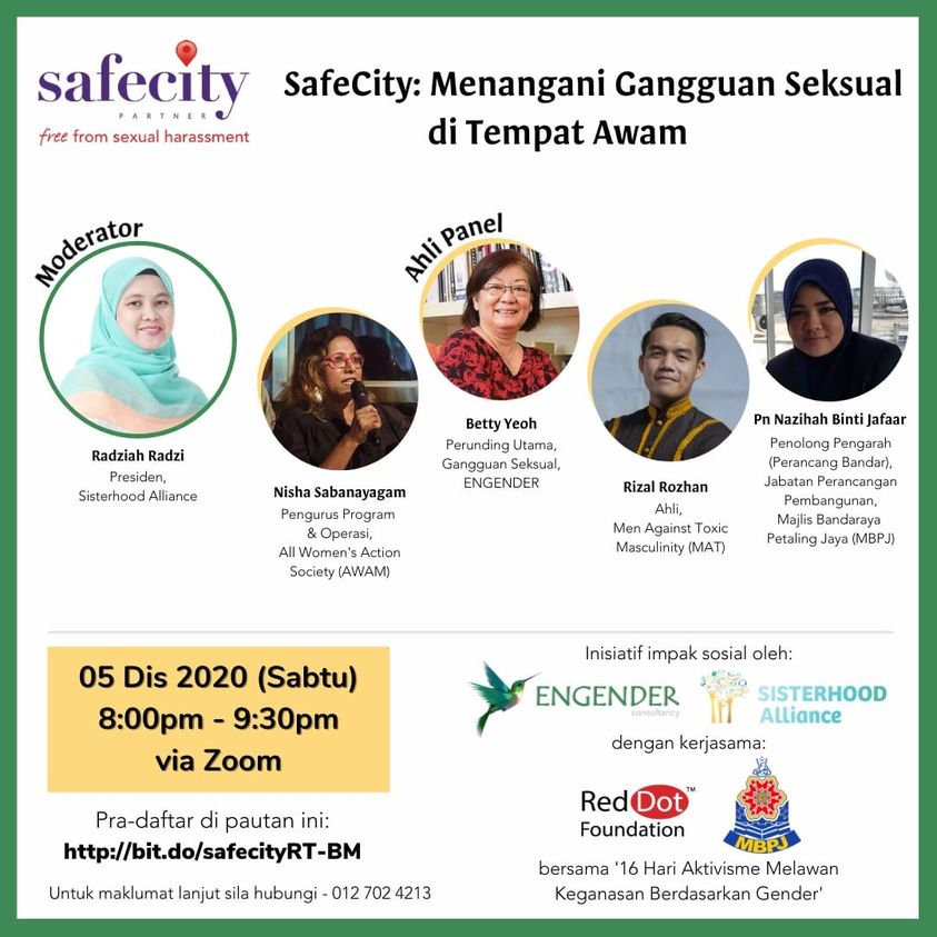 EngenderMy's tweet image. Pra-daftar di pautan bit.do/safecityRT-BM untuk menyertai perbincangan 𝗦𝗮𝗳𝗲𝗖𝗶𝘁𝘆: 𝗠𝗲𝗻𝗮𝗻𝗴𝗮𝗻𝗶 𝗚𝗮𝗻𝗴𝗴𝘂𝗮𝗻 𝗦𝗲𝗸𝘀𝘂𝗮𝗹 𝗗𝗶 𝗧𝗲𝗺𝗽𝗮𝘁 𝗔𝘄𝗮𝗺 pada 5 Disember, jam 8.00 mlm.

@SisterAlliance
@pinthecreep 
#16DaysOfActivism2020 
#GangguanSeksual