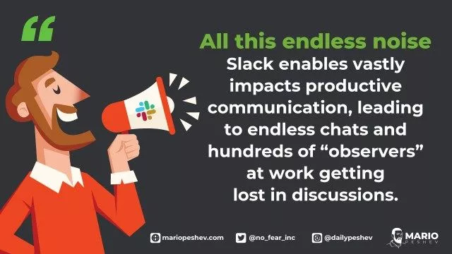 fatimarkers's tweet photo. Slack is known for the amount of noise aggregated in chats. There’s no way to track due dates. Assignments get lost easily. Read more on the Top Challenges When Using Slack For Managing Projects And Clients: https://t.co/u0K5KvAmKR via @no_fear_inc #Slack #productivity #tools https://t.co/8OqAMztZjV