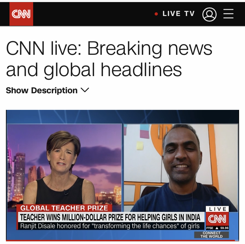 VarkeyFdn's tweet photo. .@CNN covers @ranjitdisale winning the Global Teacher Prize 2020. #GTP2020 #globalteacherprize #TeachersMatter #CNN #India https://t.co/o8P1xO1mqx