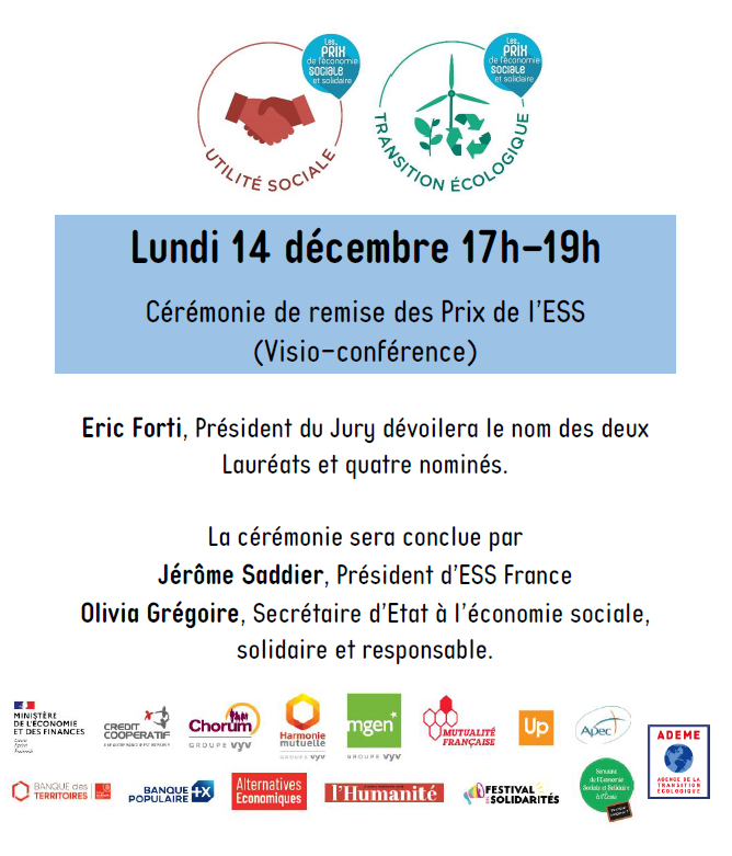🏅Nous dévoilerons les lauréats des Prix de l'#ESS le 14 décembre de 17h à 19h, lors d'un webinaire qui sera consacré à leur portrait🍾

Nous remercions🙏<a href="/oliviagregoire/">Olivia Gregoire</a> et <a href="/jsaddierESS/">Jerome Saddier</a> d'avoir accepté de conclure cette remise des prix.

Inscription▶️register.gotowebinar.com/register/27645…