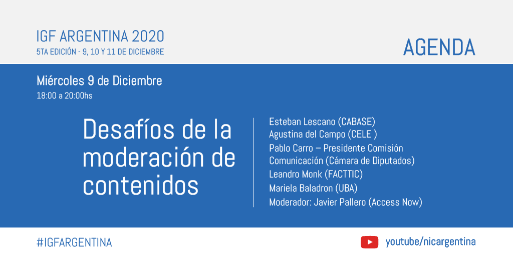 martin_olmos_'s tweet photo. Se viene la 5° edición del Foro de Gobernanza de Internet, un espacio de diálogo entre el gobierno, la sociedad, la academia y el sector privado. Del 9 al 11 de diciembre vamos a pensar los usos y el desarrollo de internet en Argentina. Aquí la agenda completa 👇#IGFArgentina https://t.co/dDSD1eDS2E