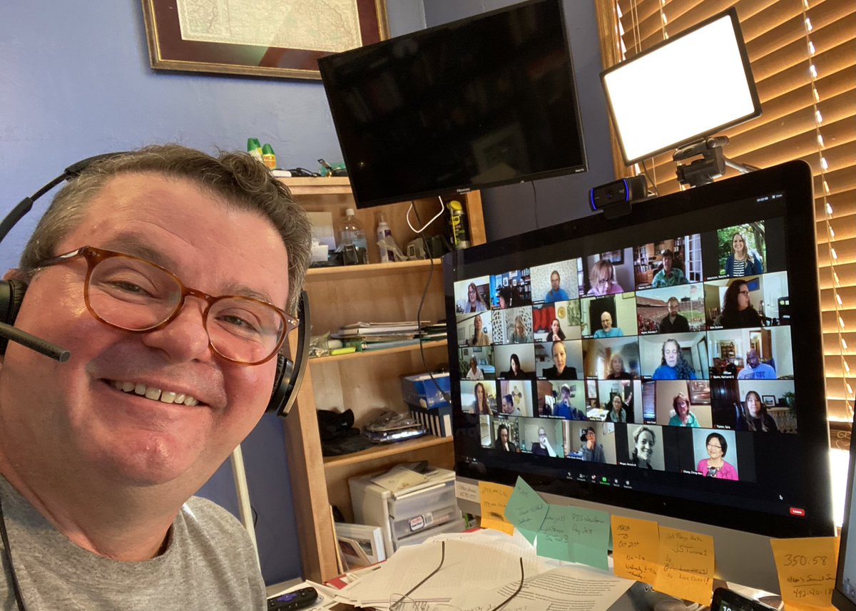 JonTurnerEdD's tweet photo. COVID has changed many things in university life @MoStateCOE but Friday meetings are still happening we just get to work with our friends/colleagues on a screen. We do miss the after meeting lunch :) @MissouriState #TemporaryNormal https://t.co/3jITU7Cyv5