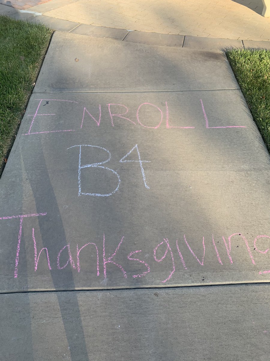 SGANewman's tweet image. The SGA Public Relations Committee went out and chalked campus before break to remind students to enroll early for the spring!

Have you enrolled? #SameValues #AcademicExcellence 🎓🎓