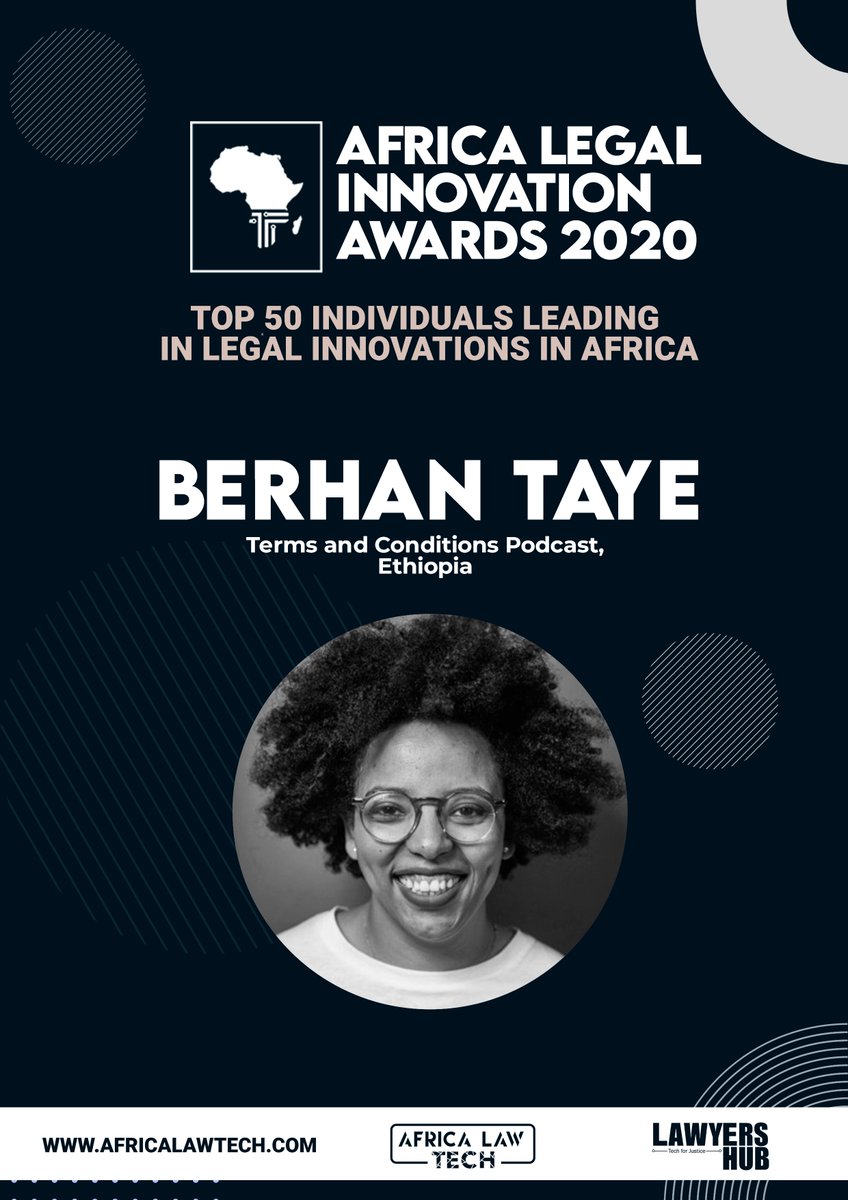  TOP 50 IN LEGAL INNOVATION IN AFRICA Berhan Taye,  @btayeg -  @tcafricapodcast ,  @accessnow  #AfricaLawTech