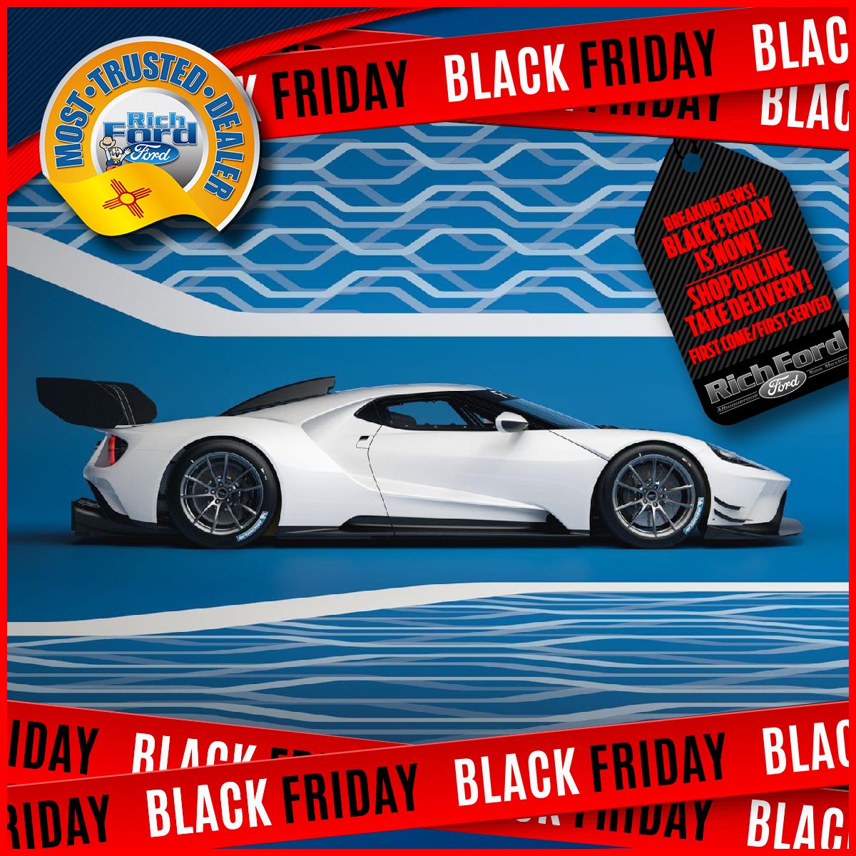 RichFordABQ's tweet photo. 🔥Its Ford GT Friday🔥 - This Ford GT MKII should brighten up your weekend!  We're OPEN and ready to serve you, maintaining all health protocols.  Its safe, its clean and there isn't a better time to find your NEW or USED vehicle for the holidays! - https://t.co/zTX3bXrqSy. https://t.co/8dsncAsUX7