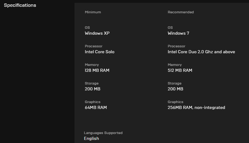 pokeleaf's tweet photo. @EpicGames @nicalis Specifications: "You can play it on a rock"

The Launcher: "OS Unsupported"

Why?
Why isn't 32 bits a supported OS only for the Epic Games version? https://t.co/8H7hgsKQXj