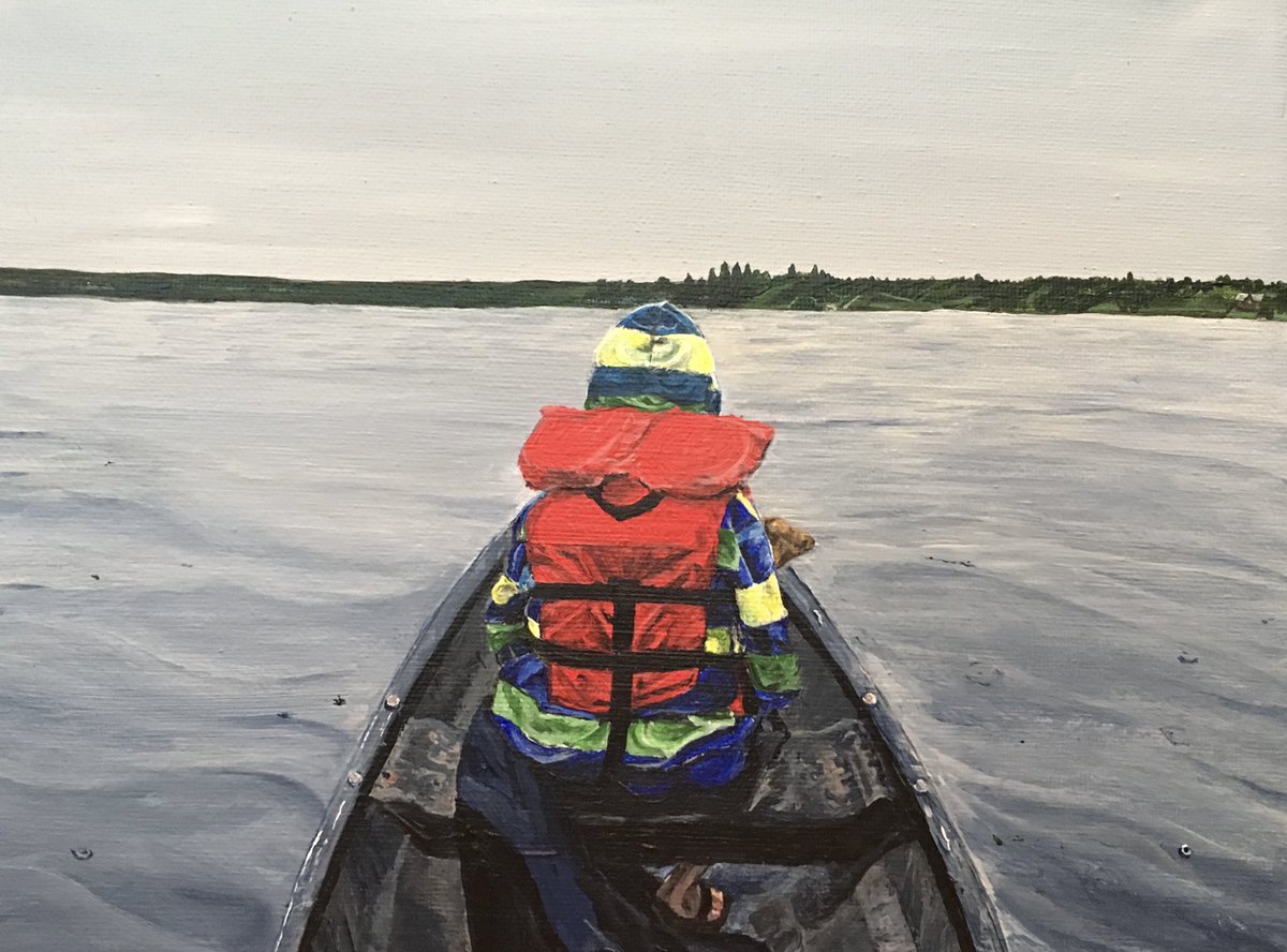 TanaCugnetArt's tweet photo. Day 4 #ArtAdventCalendar
‘Canoeing on Kenosee’
8x10 Acrylic on canvas

Painting of my son heading out early in the morning for a canoe with his Dad on Kenosee Lake, SK. One of my first paintings, I keep it at my cabin ❤️

#yqrarts #yxearts #saskarts #SaskArtist #lakelife #Kenosee https://t.co/J8nEe3UWMZ