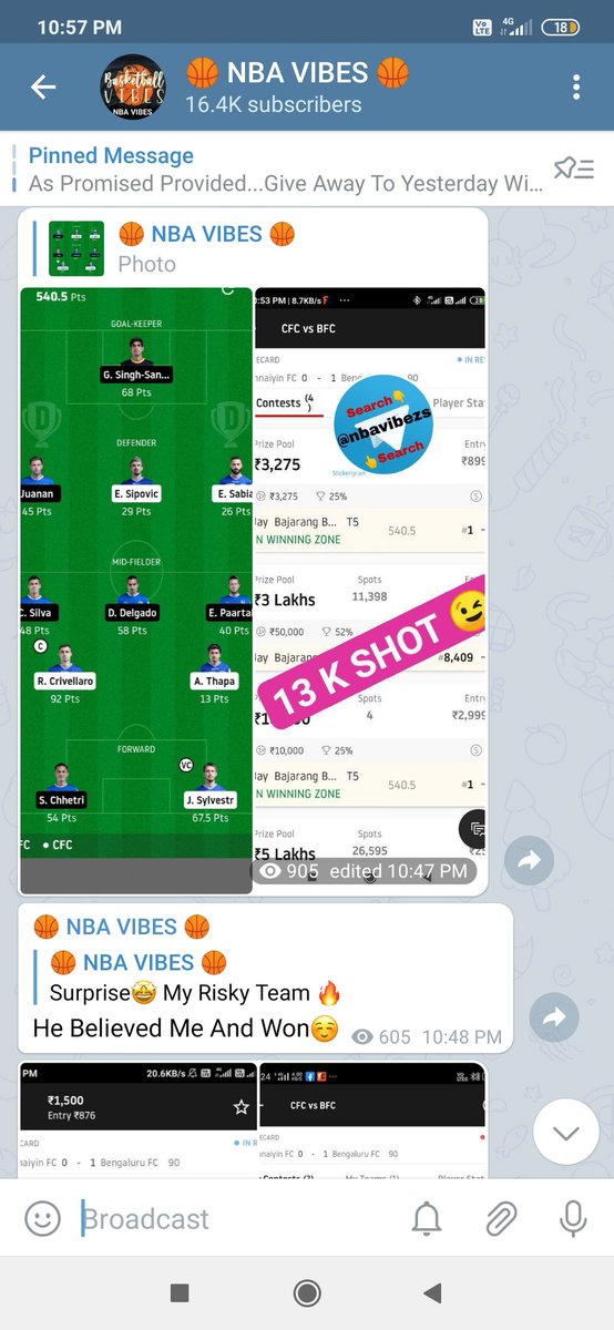 nbavibezs's tweet photo. Join My Telegram Channel #Nbavibezs
#Dream11 #ISL #CFCvBFC Team Won With Great Margin #LetsFootball #CFC #BFC My Telegram Followers Won Arround 🤑1 Lakh In Single Day... Join My Channel If Intrested.
Telegram Link 👉 https://t.co/OCyCaprLKI
I Cover All Sports In #Dream11 https://t.co/H8WXdFCAFq