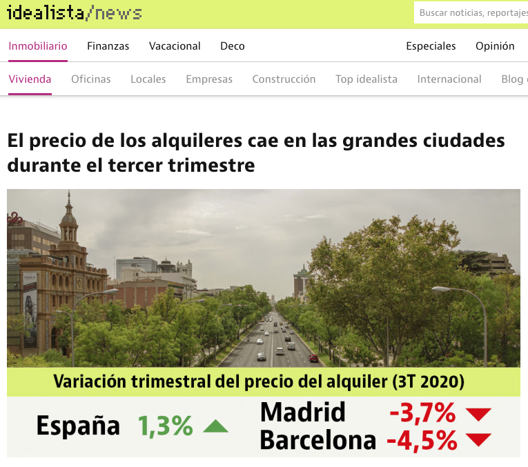 JaimePalomera's tweet photo. DATOS OFICIALES. El precio del alquiler SUBIÓ en Barcelona entre Junio y Septiembre. En plena pandemia, con la oferta duplicándose y la demanda cayendo en picado. A la derecha, lo que dijo Idealista y la patronal inmobiliaria: que el precio había bajado y no hacía falta regular. https://t.co/f5G63swrzn