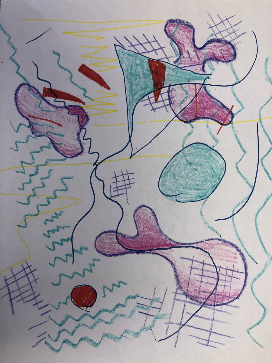 TheresaFontana's tweet photo. After our #Kandinskylesson we drew, painted, and colored to some #LiveVirtual #StudentMusicians today! Then collaborated making our #virtualGallery and got to hear our own art at https://t.co/uBRuYtVzx5 @BPS101Pride #rockingremotelearning literally! https://t.co/HDqLeV7N2M