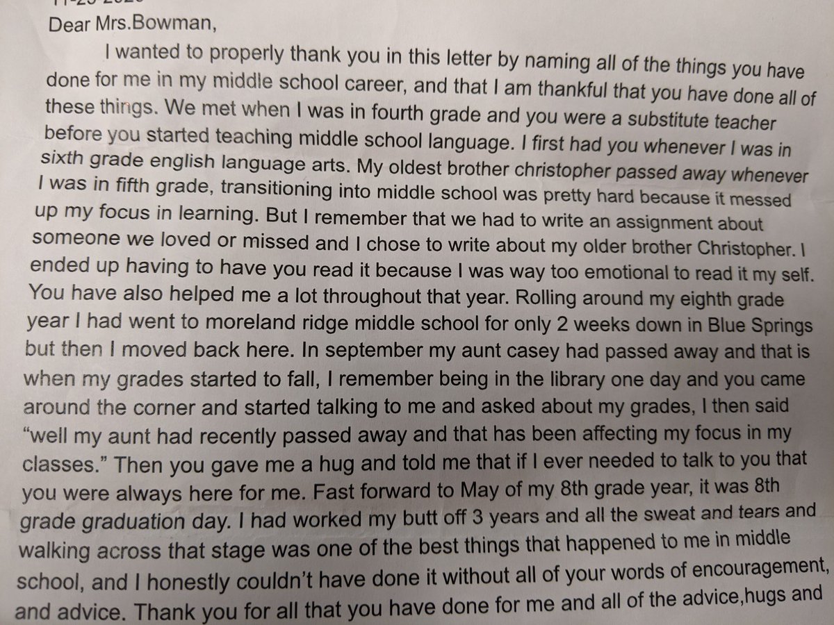 christi_bowman's tweet photo. A letter from a previous student. This meant the world to me. https://t.co/nBXtT22iFQ