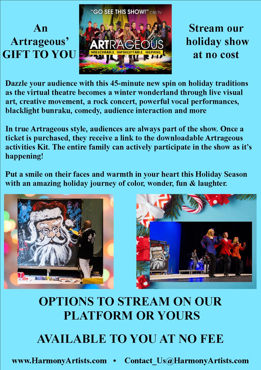 Reminder: Artrageous Free Xmas Virtual Show