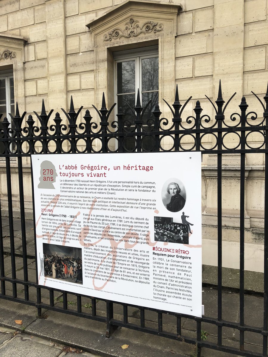 LeCnam's tweet photo. Le 4 décembre 1750 naissait Henri Grégoire, fondateur de notre établissement. 270 ans plus tard, nous célébrons sa naissance à travers une expo grille rue Saint-Martin associant six citations de l’abbé Grégoire à nos réalisations d’hier et d’aujourd’hui. https://t.co/HCpjzFlSMs