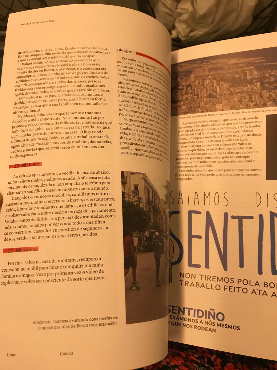 adrianaviz's tweet photo. Hai un mes, no seu número 85, @RevistaLuzes publicou a miña crónica do que vivín ese día, e hoxe releo para nunca olvidar eses momentos e horas nas que aprendín que, en segundos, todo o que temos pode desaparecer. 
#BeirutBlast https://t.co/BZ2dPbgl4b